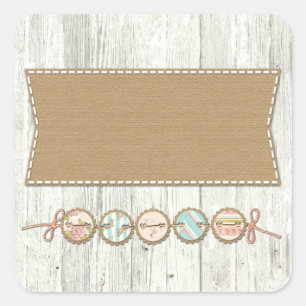 Shabby Chic Bunting on Rustic White Painted Wood Vierkante Sticker