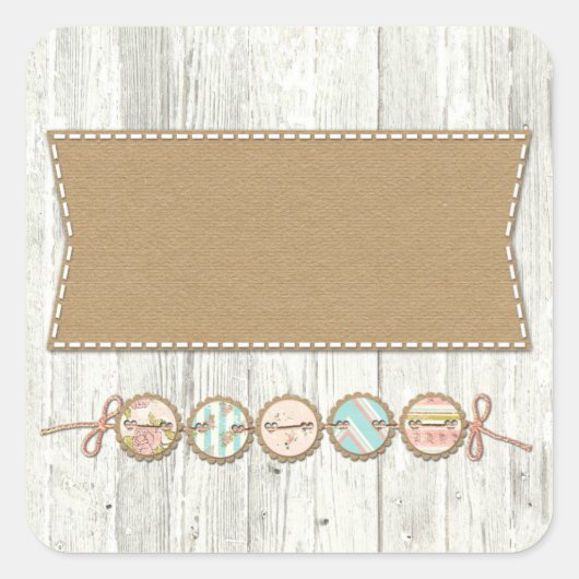 Shabby Chic Bunting on Rustic White Painted Wood Vierkante Sticker (Voorkant)