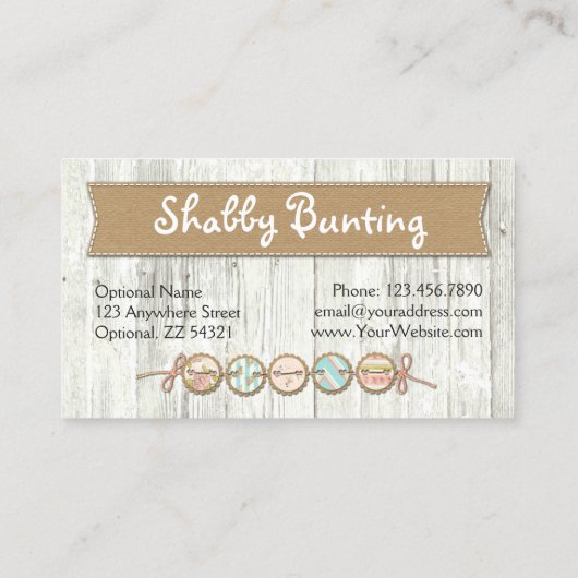 Shabby Chic Bunting on Rustic White Painted Wood Visitekaartje (Achterkant)