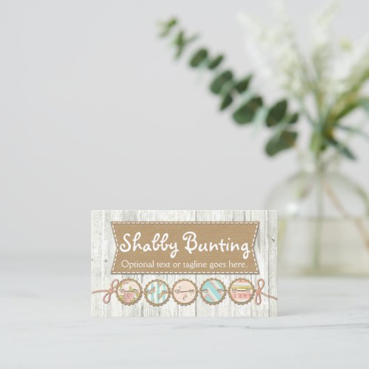 Shabby Chic Bunting on Rustic White Painted Wood Visitekaartje (Staand voorkant)