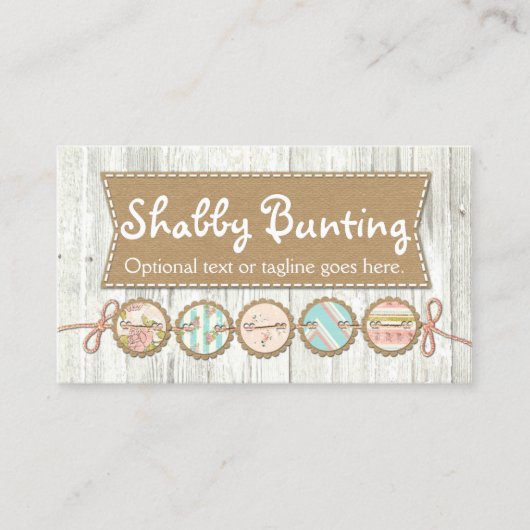 Shabby Chic Bunting on Rustic White Painted Wood Visitekaartje (Voorkant)