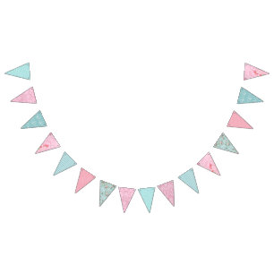 Shabby Chic Bunting. (Roze en blauw) Vlaggetjes