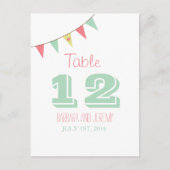 Shabby Chic Bunting Table Number Roze en Mint Briefkaart (Voorkant)