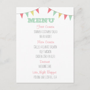 Shabby Chic Bunting Wedding Menu Roze en Mint