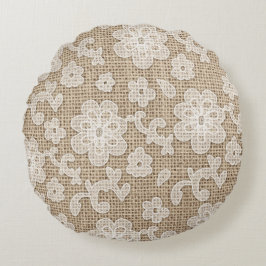 Shabby Chic burlap and lace round kussen