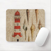 Shabby Chic Burlap Coast Seashell Vuurtoren Muismat (Met muis)