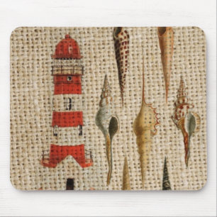 Shabby Chic Burlap Coast Seashell Vuurtoren Muismat