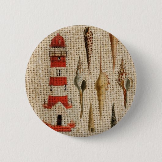 Shabby Chic Burlap Coast Seashell Vuurtoren Ronde Button 5,7 Cm (Voorkant)