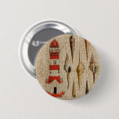 Shabby Chic Burlap Coast Seashell Vuurtoren Ronde Button 5,7 Cm (Voorkant /achterkant)