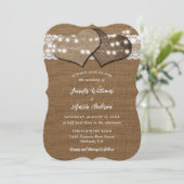 Shabby Chic Burlap en Lace Wedding Invitations Kaart (Staand voorkant)
