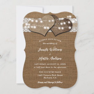 Shabby Chic Burlap en Lace Wedding Invitations Kaart