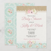 Shabby Chic Burlap & Lace Girl Baby shower Kaart (Voorkant / Achterkant)