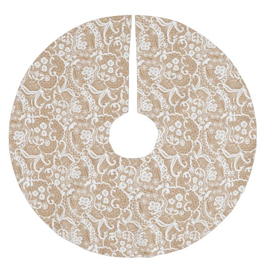 Shabby Chic Burlap & Lace Tree Skirt Kerstboom Rok (Voorkant)