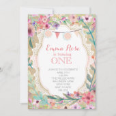 Shabby Chic Burlap Roze Verjaardag Uitnodigingen (Voorkant)