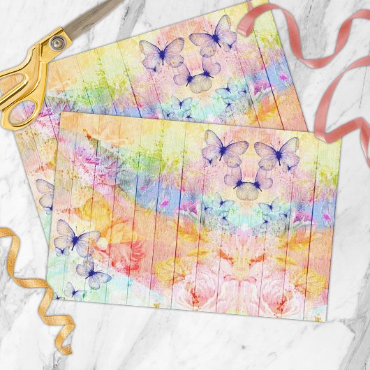 Shabby Chic Butterflies en Rozen op Rustisch hout Tissuepapier