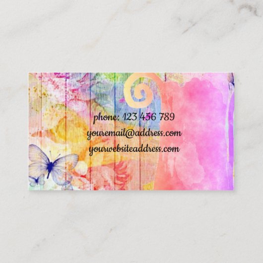 Shabby Chic Butterflies en Rozen op Rustisch hout Visitekaartje (Achterkant)