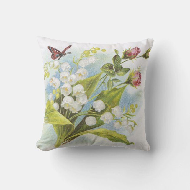Shabby Chic Butterfly, Rozen & Lily van de vallei Kussen (Voorkant)