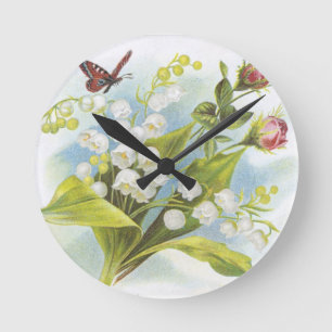 Shabby Chic Butterfly, Rozen & Lily van de vallei Ronde Klok