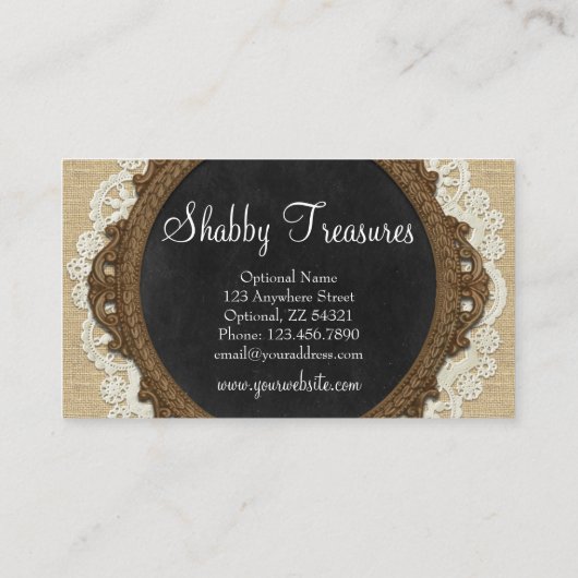 Shabby Chic Chalkboard, Rustic Burlap & Coral Bow Visitekaartje (Achterkant)