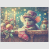 Shabby Chic Christmas Mouse en Stocking Decoupage Tissuepapier (Voorkant)
