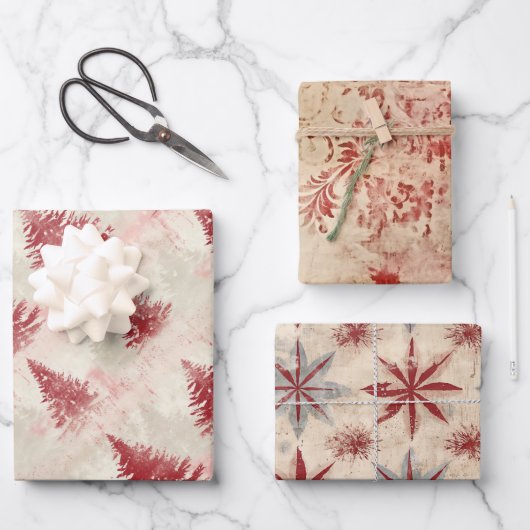 Shabby Chic Christmas Red Mix Trio Inpakpapier Vel (Voorkant)