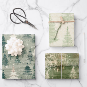  Shabby Chic Christmas Tree Green Mix Trio Inpakpapier Vel