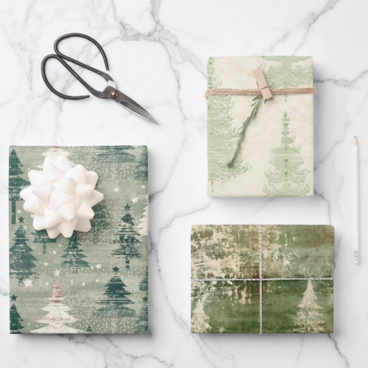  Shabby Chic Christmas Tree Green Mix Trio Inpakpapier Vel (Voorkant)