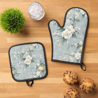 Shabby Chic Citroen Bloemenserie Ontwerp #6 Ovenwant & Pannenlap Set