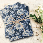 Shabby Chic Classic Frans Blauw Bloemen Inpakpapier Vel