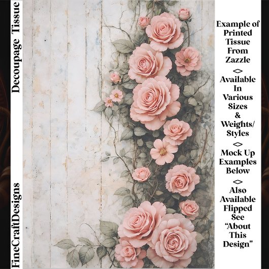 Shabby Chic Climbing Pink Roses FD8R Decoupage Tissuepapier