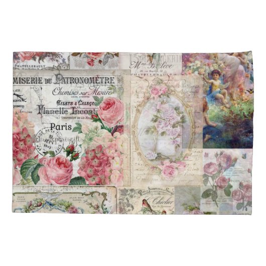 Shabby chic collage,country victorian,decoupage, b kussensloop (Achterkant)