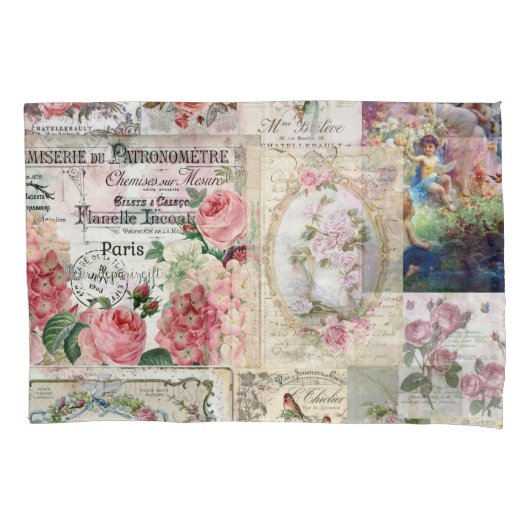 Shabby chic collage,country victorian,decoupage, b kussensloop (Voorkant)
