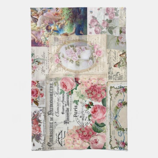 Shabby chic collage,country victorian,decoupage, b theedoek (Verticaal)