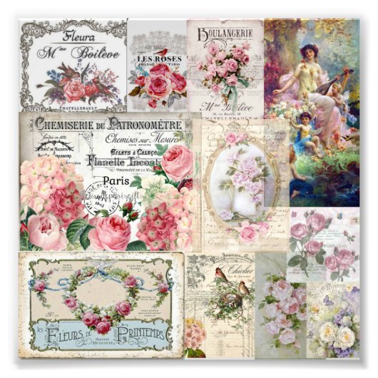 Shabby chic collage,country victorian,decoupage,mo foto afdruk (Voorkant)