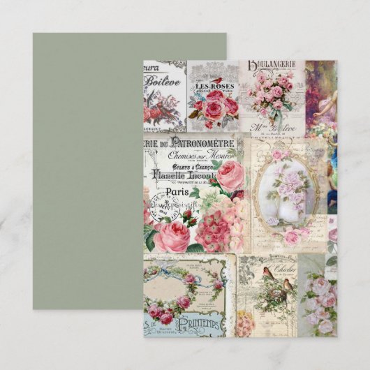 Shabby chic collage, land Victoriaans, ontkoppelin Bedankkaart (Voorkant / Achterkant)