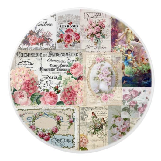 Shabby chic collage, land Victoriaans, ontkoppelin Keramische Knop (Voorkant)