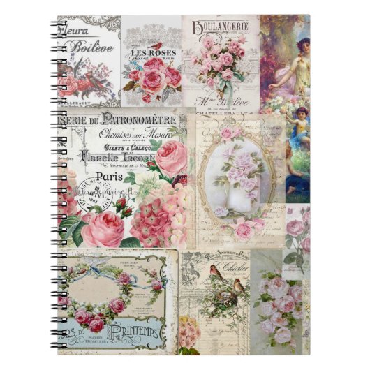 Shabby chic collage, land Victoriaans, ontkoppelin Notitieboek (Voorkant)