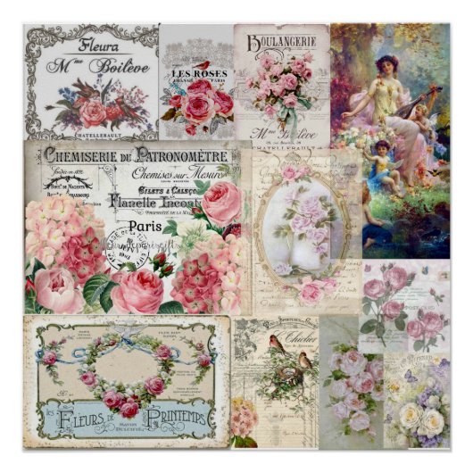 Shabby chic collage, land Victoriaans, ontkoppelin Perfect Poster (Voorkant)