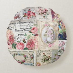 Shabby chic collage, land Victoriaans, ontkoppelin Rond Kussen