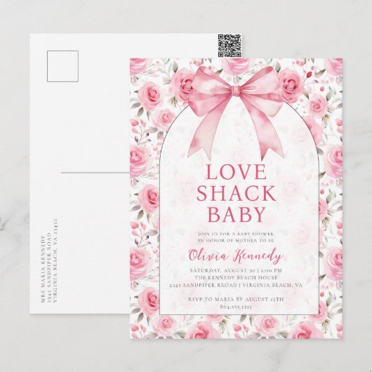 Shabby Chic Coquette Roze Liefde Shack Baby shower Briefkaart (Voorkant / Achterkant)