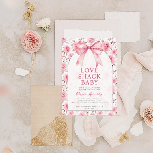 Shabby Chic Coquette Roze Liefde Shack Baby shower Kaart
