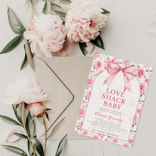 Shabby Chic Coquette Roze Liefde Shack Baby shower Kaart