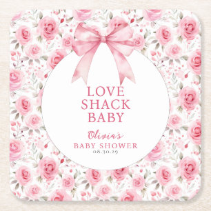 Shabby Chic Coquette Roze Liefde Shack Baby shower Kartonnen Onderzetters