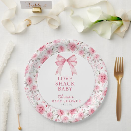 Shabby Chic Coquette Roze Liefde Shack Baby shower Papieren Bordje (Huwelijk)
