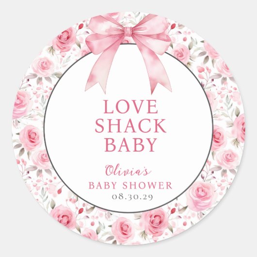 Shabby Chic Coquette Roze Liefde Shack Baby shower Ronde Sticker (Voorkant)