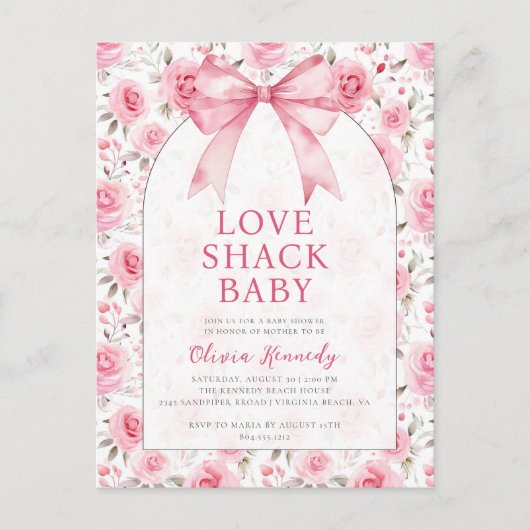 Shabby Chic Coquette Roze Liefde Shack Baby shower Uitnodiging Briefkaart (Voorkant)
