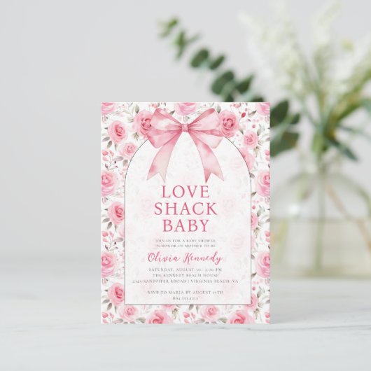 Shabby Chic Coquette Roze Liefde Shack Baby shower Uitnodiging Briefkaart (Staand voorkant)