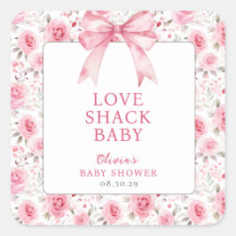 Shabby Chic Coquette Roze Liefde Shack Baby shower Vierkante Sticker