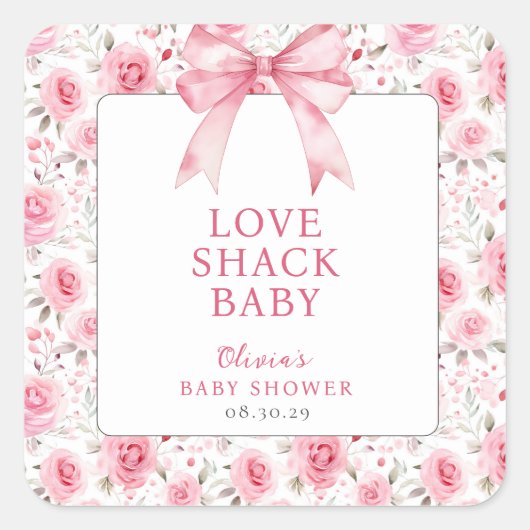 Shabby Chic Coquette Roze Liefde Shack Baby shower Vierkante Sticker (Voorkant)