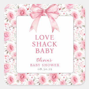 Shabby Chic Coquette Roze Liefde Shack Baby shower Vierkante Sticker